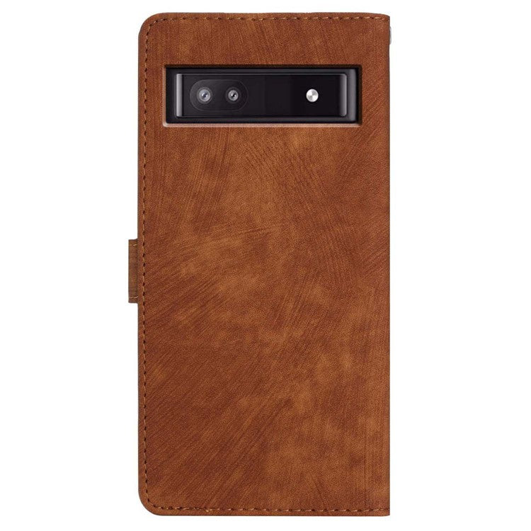 For Google Pixel 8a Case Skin-Touch PU Leather Card Holder Phone Cover - Brown