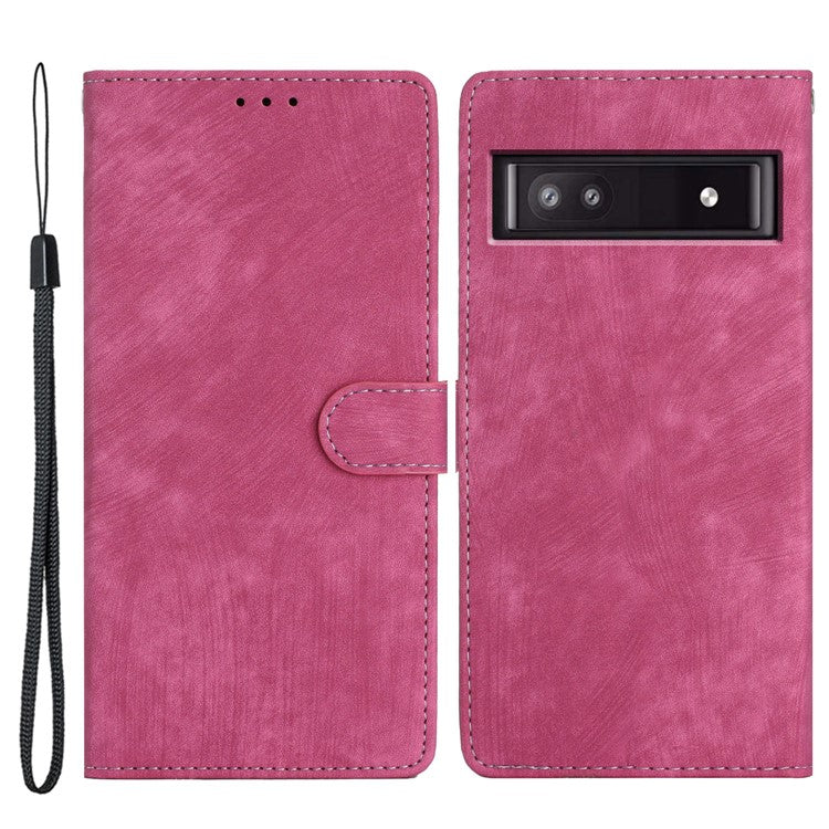 For Google Pixel 8a Case Skin-Touch PU Leather Card Holder Phone Cover - Rose