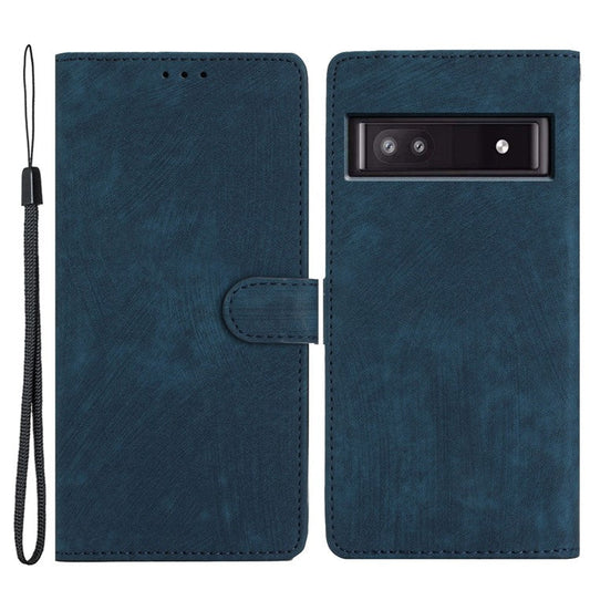 For Google Pixel 8a Case Skin-Touch PU Leather Card Holder Phone Cover - Blue