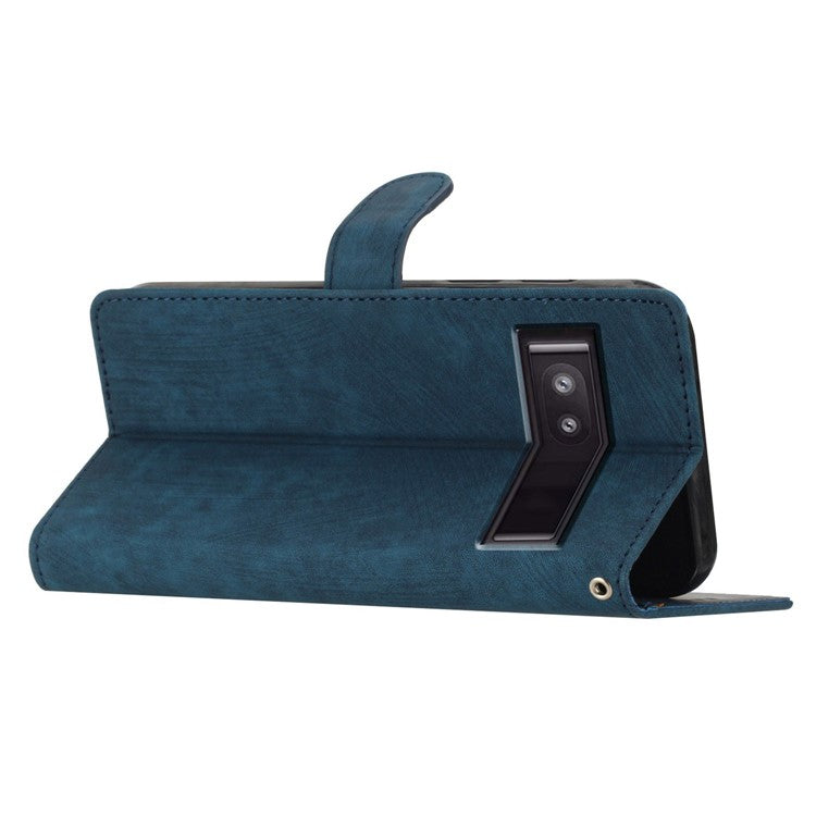 For Google Pixel 8a Case Skin-Touch PU Leather Card Holder Phone Cover - Blue