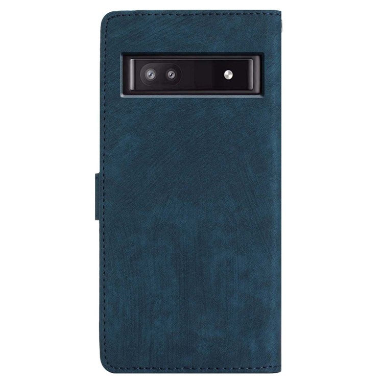 For Google Pixel 8a Case Skin-Touch PU Leather Card Holder Phone Cover - Blue