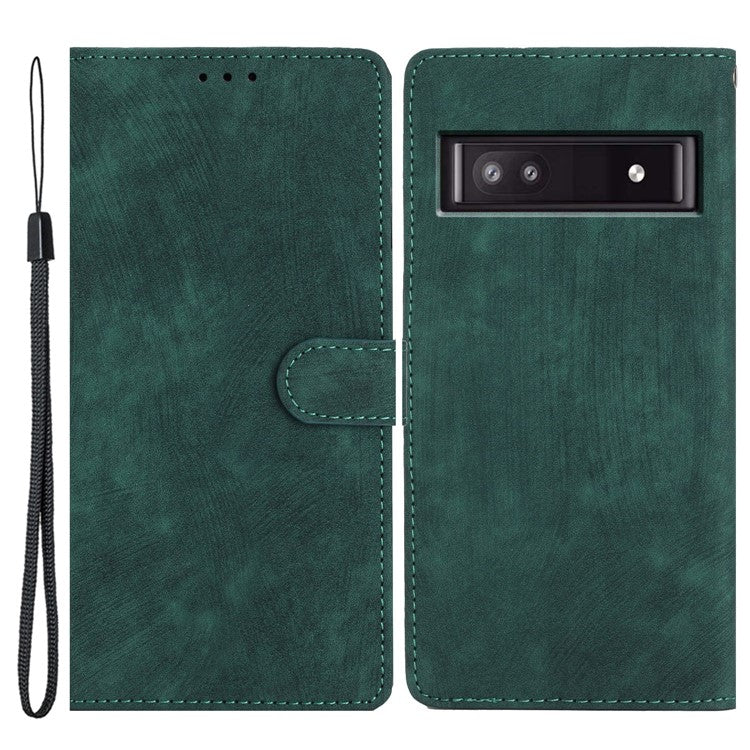 For Google Pixel 8a Case Skin-Touch PU Leather Card Holder Phone Cover - Green