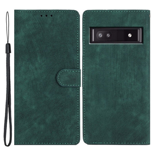 For Google Pixel 8a Case Skin-Touch PU Leather Card Holder Phone Cover - Green