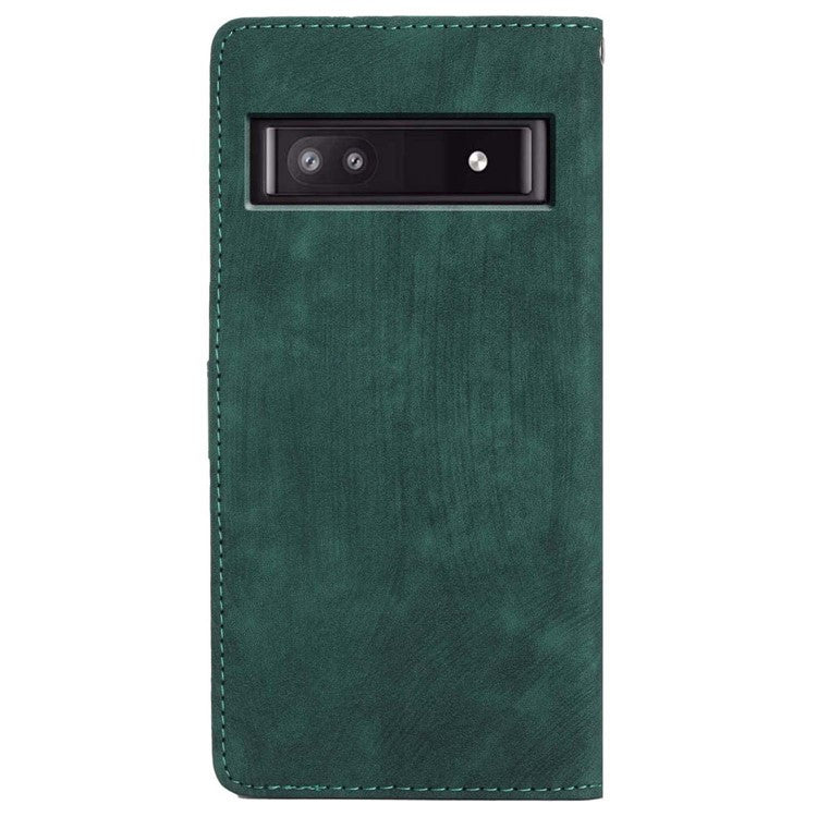 For Google Pixel 8a Case Skin-Touch PU Leather Card Holder Phone Cover - Green