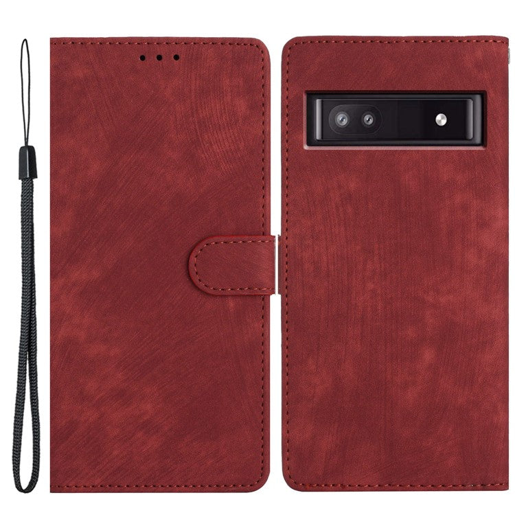 For Google Pixel 8a Case Skin-Touch PU Leather Card Holder Phone Cover - Red