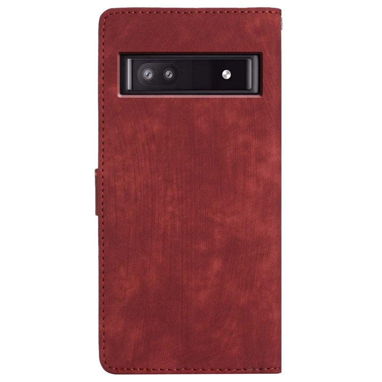 For Google Pixel 8a Case Skin-Touch PU Leather Card Holder Phone Cover - Red
