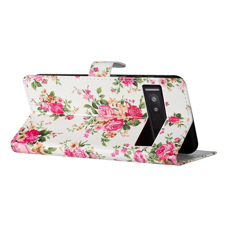 For Google Pixel 8a Case Pattern Printing Leather Phone Cover with Hand Strap - Red Flowers