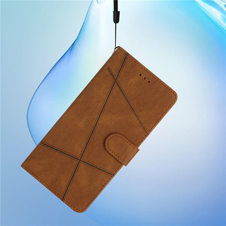 For iPhone 16 Case Line Pattern PU Leather Phone Case Crazy Horse Texture - Brown