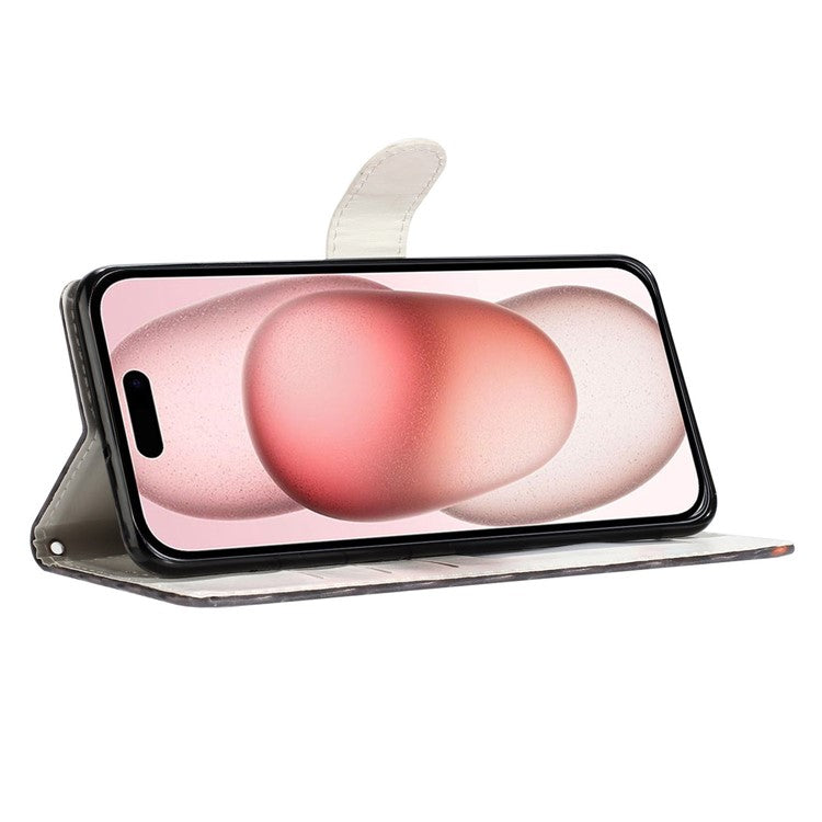 For iPhone 16 Plus Case PU Leather 3D Pattern Printing Wallet Phone Cover - Tape
