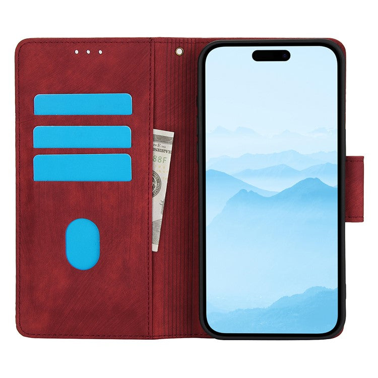 SY-001 For iPhone 16 Pro Case with Hand Strap Card Slots PU Leather Butterfly Flower Phone Cover - Red