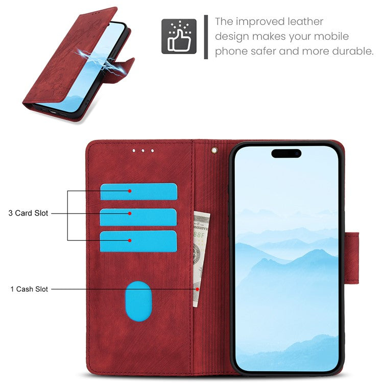 SY-001 For iPhone 16 Pro Case with Hand Strap Card Slots PU Leather Butterfly Flower Phone Cover - Red
