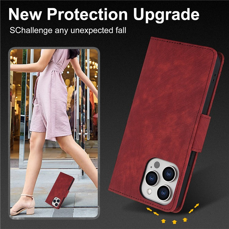 SY-001 For iPhone 16 Pro Case with Hand Strap Card Slots PU Leather Butterfly Flower Phone Cover - Red