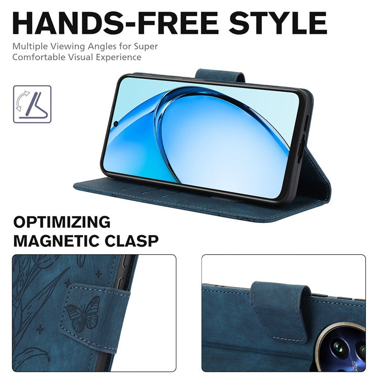 SY-001 For Realme 12 Pro 5G / 12 Pro+ 5G Case with Wrist Strap Butterfly Flower Leather Phone Cover Folio Wallet - Blue