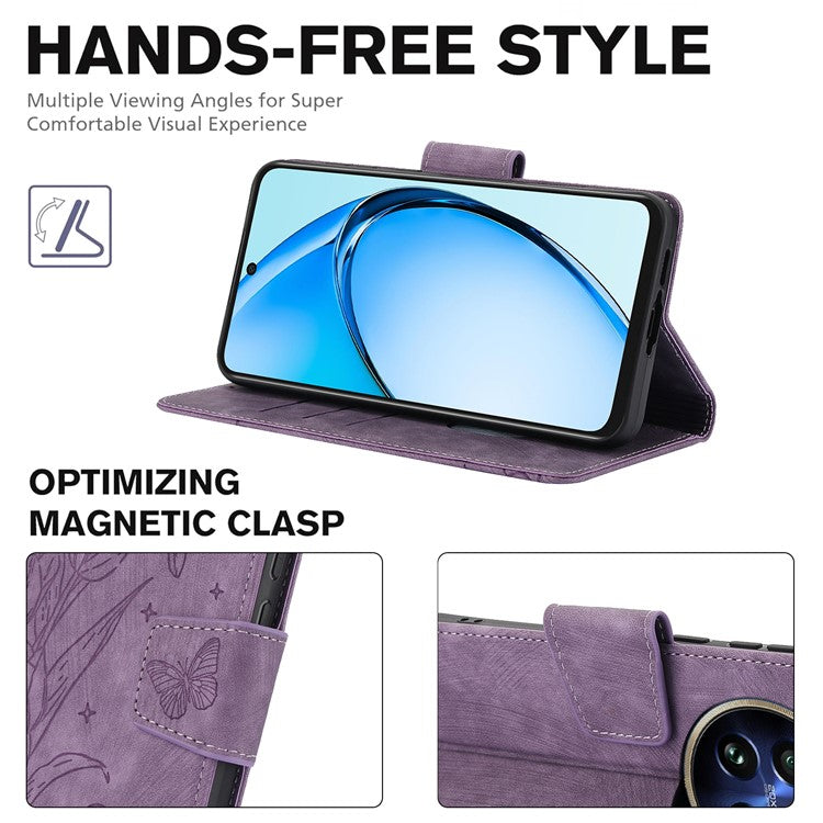 SY-001 For Realme 12 Pro 5G / 12 Pro+ 5G Case with Wrist Strap Butterfly Flower Leather Phone Cover Folio Wallet - Purple