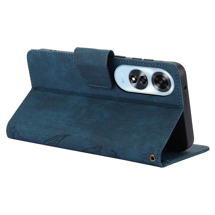 SY-001 For Oppo A60 4G Case with Hand Strap Butterfly Flower Leather Wallet Phone Cover - Blue