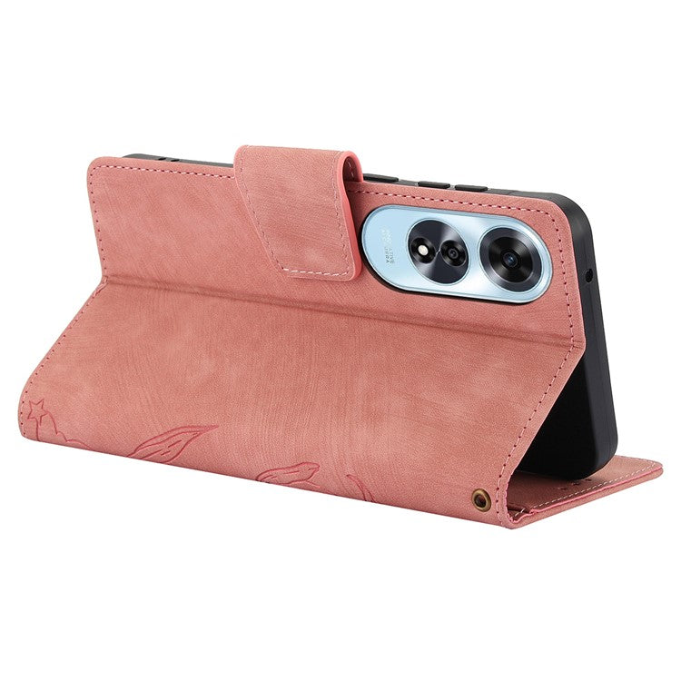 SY-001 For Oppo A60 4G Case with Hand Strap Butterfly Flower Leather Wallet Phone Cover - Pink