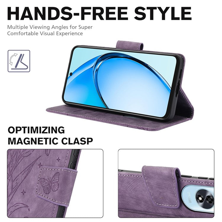 SY-001 For Oppo A60 4G Case with Hand Strap Butterfly Flower Leather Wallet Phone Cover - Purple