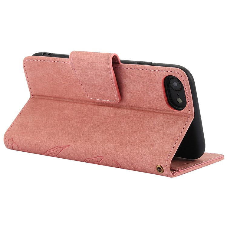 SY-001 For iPhone 16e Case Butterfly Flower Anti-Scratch Leather Phone Cover - Pink