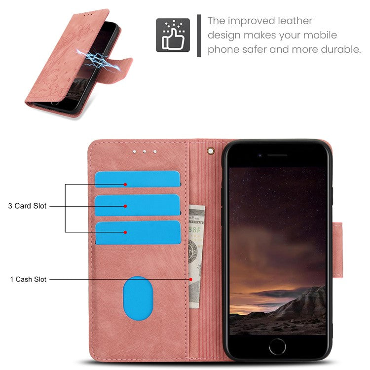 SY-001 For iPhone 16e Case Butterfly Flower Anti-Scratch Leather Phone Cover - Pink