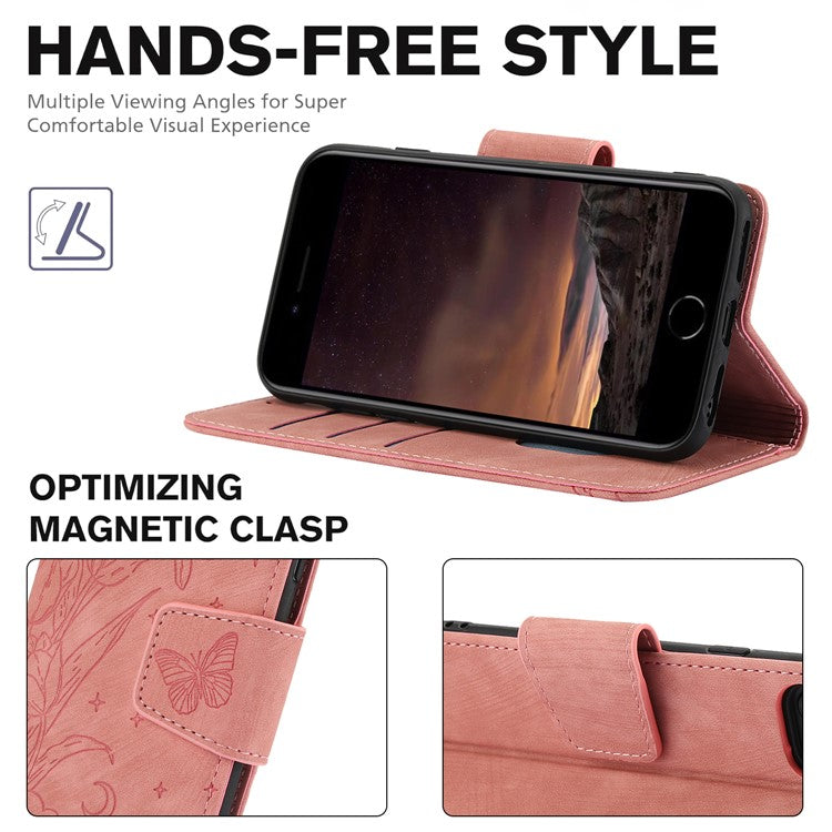 SY-001 For iPhone 16e Case Butterfly Flower Anti-Scratch Leather Phone Cover - Pink