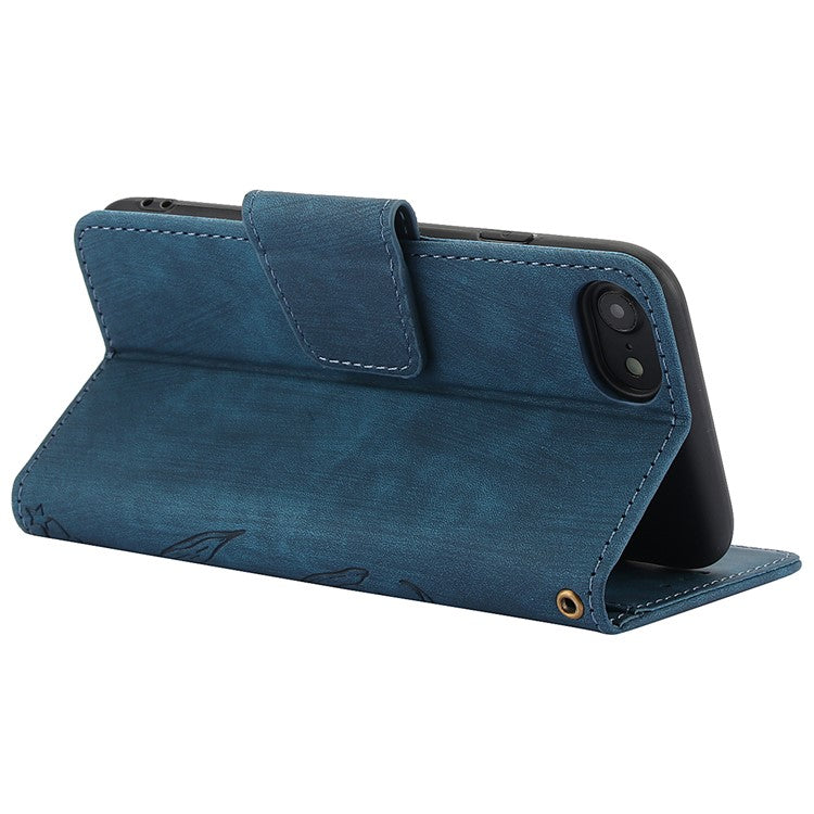 SY-001 For iPhone 16e Case Butterfly Flower Anti-Scratch Leather Phone Cover - Blue