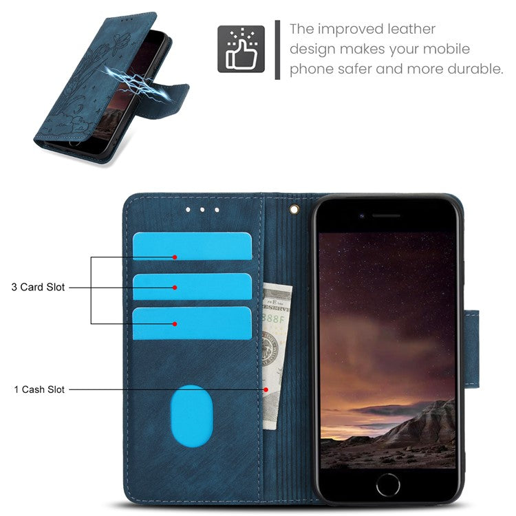 SY-001 For iPhone 16e Case Butterfly Flower Anti-Scratch Leather Phone Cover - Blue