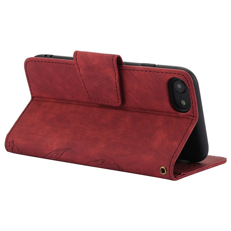 SY-001 For iPhone 16e Case Butterfly Flower Anti-Scratch Leather Phone Cover - Red