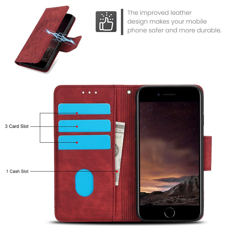 SY-001 For iPhone 16e Case Butterfly Flower Anti-Scratch Leather Phone Cover - Red