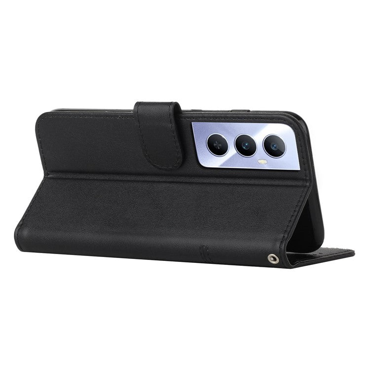 For Realme C65 4G Case Calf Texture PU Leather Full Protection Cell Phone Cover - Black