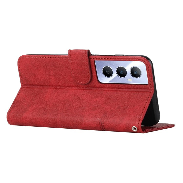 For Realme C65 4G Case Calf Texture PU Leather Full Protection Cell Phone Cover - Red