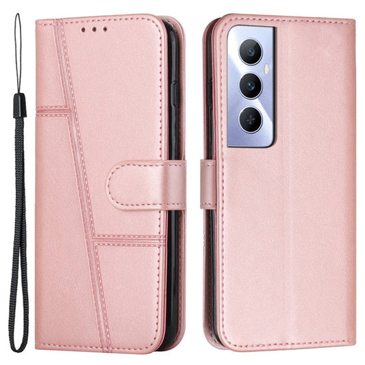For Realme C65 4G Case Calf Texture PU Leather Full Protection Cell Phone Cover - Rose Gold
