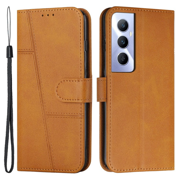 For Realme C65 4G Case Calf Texture PU Leather Full Protection Cell Phone Cover - Yellow