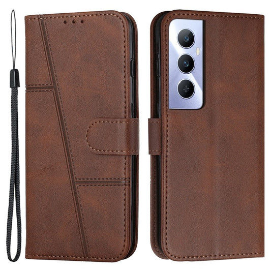 For Realme C65 4G Case Calf Texture PU Leather Full Protection Cell Phone Cover - Brown