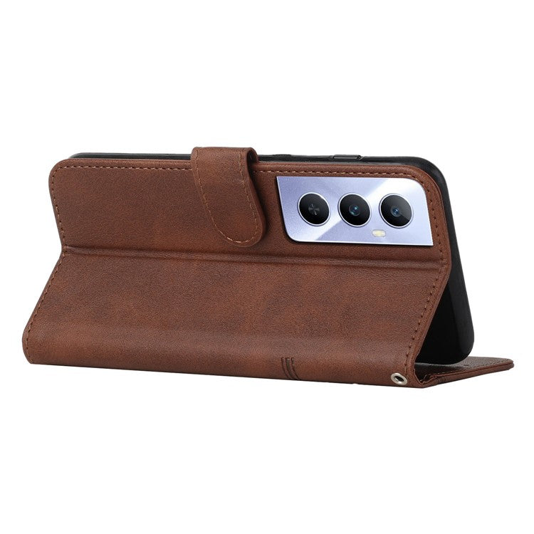 For Realme C65 4G Case Calf Texture PU Leather Full Protection Cell Phone Cover - Brown