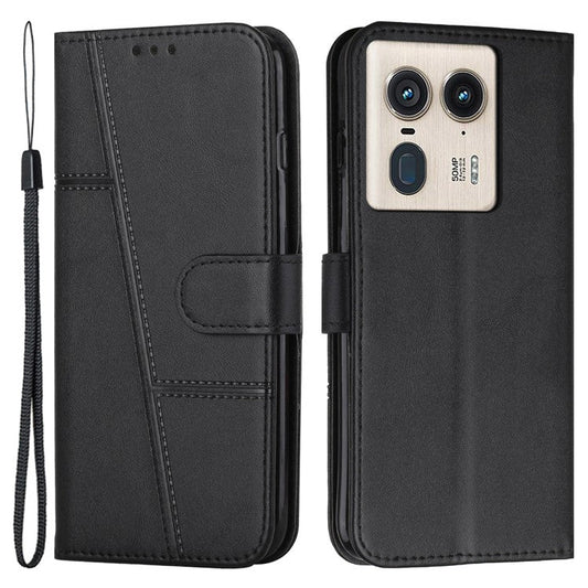 For Motorola Edge 50 Ultra 5G / Moto X50 Ultra 5G Case PU Leather Calf Texture Phone Cover with Stand - Black