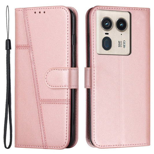 For Motorola Edge 50 Ultra 5G / Moto X50 Ultra 5G Case PU Leather Calf Texture Phone Cover with Stand - Rose Gold