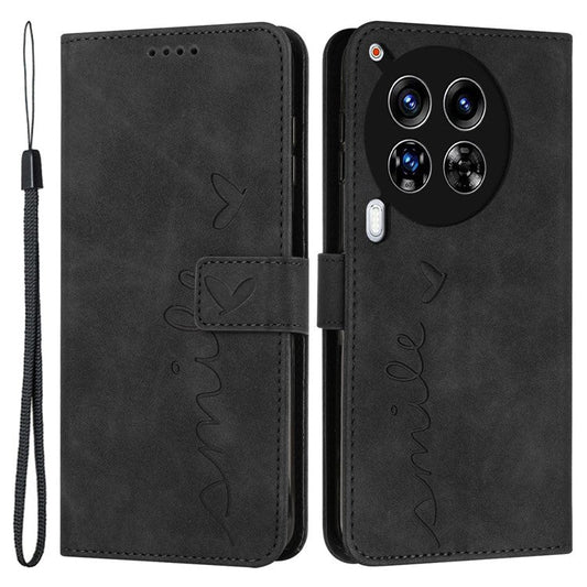 For TECNO Camon 30 4G / 5G Wallet Case Love Heart Imprinted Skin-Touch Feeling Leather Cover - Black