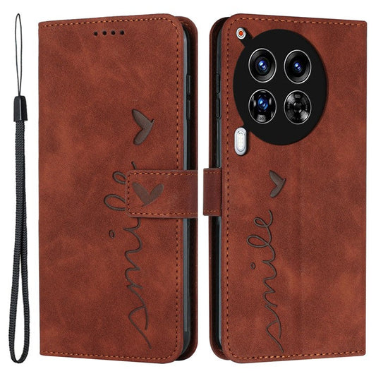 For TECNO Camon 30 4G / 5G Wallet Case Love Heart Imprinted Skin-Touch Feeling Leather Cover - Brown