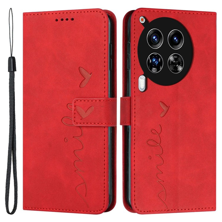 For TECNO Camon 30 4G / 5G Wallet Case Love Heart Imprinted Skin-Touch Feeling Leather Cover - Red