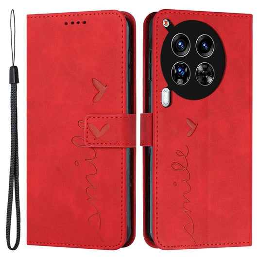 For TECNO Camon 30 4G / 5G Wallet Case Love Heart Imprinted Skin-Touch Feeling Leather Cover - Red