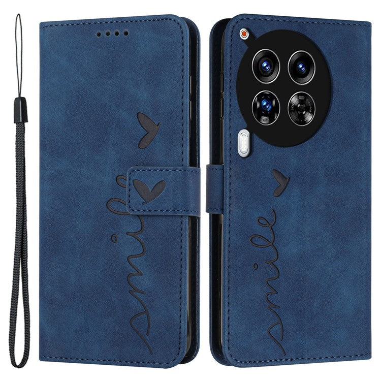For TECNO Camon 30 4G / 5G Wallet Case Love Heart Imprinted Skin-Touch Feeling Leather Cover - Sapphire