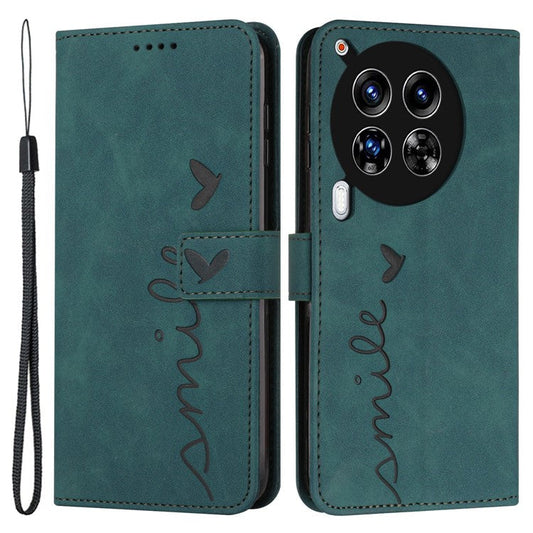 For TECNO Camon 30 4G / 5G Wallet Case Love Heart Imprinted Skin-Touch Feeling Leather Cover - Green