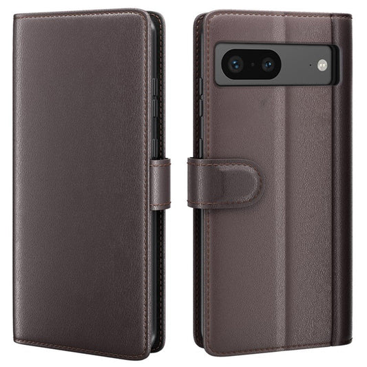 For Google Pixel 7 5G Case Genuine Split Leather Flip Folio Phone Cover - Brown
