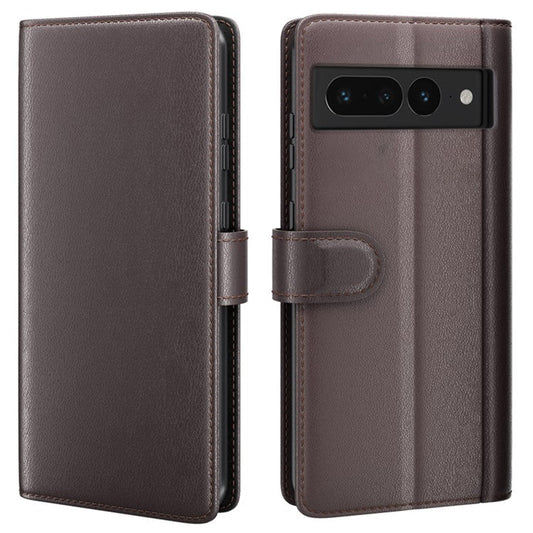For Google Pixel 7 Pro 5G Case Genuine Split Leather Flip Magnetic Phone Cover - Brown