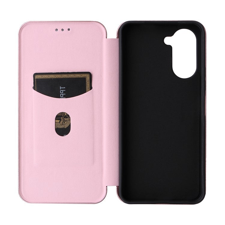 For vivo Y03 / Y18 4G Case Card Slots Leather Phone Cover Carbon Fiber Texture - Rose Gold