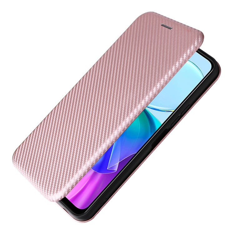 For vivo Y03 / Y18 4G Case Card Slots Leather Phone Cover Carbon Fiber Texture - Rose Gold