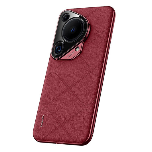 For Huawei Pura 70 Ultra Case PU Leather + Hard PC Phone Cover Anti-Fingerprint - Wine Red