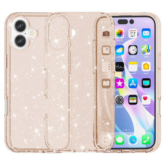 For iPhone 16 Plus Case Sparkly Glitter PC+TPU Phone Cover - Gold