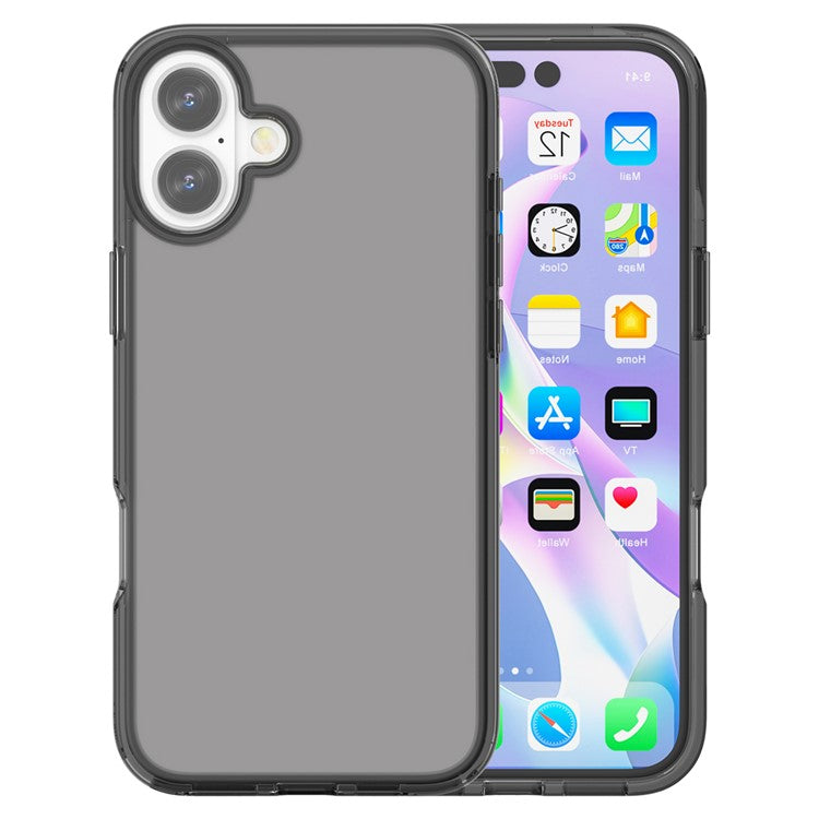 For iPhone 16 Case PC + TPU Anti-scratch Clear Phone Cover - Transparent Black