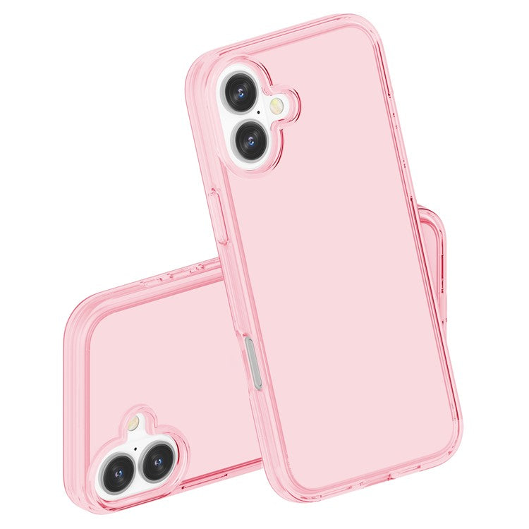 For iPhone 16 Plus Case Transparent PC + TPU Hybrid Phone Cover - Transparent Pink